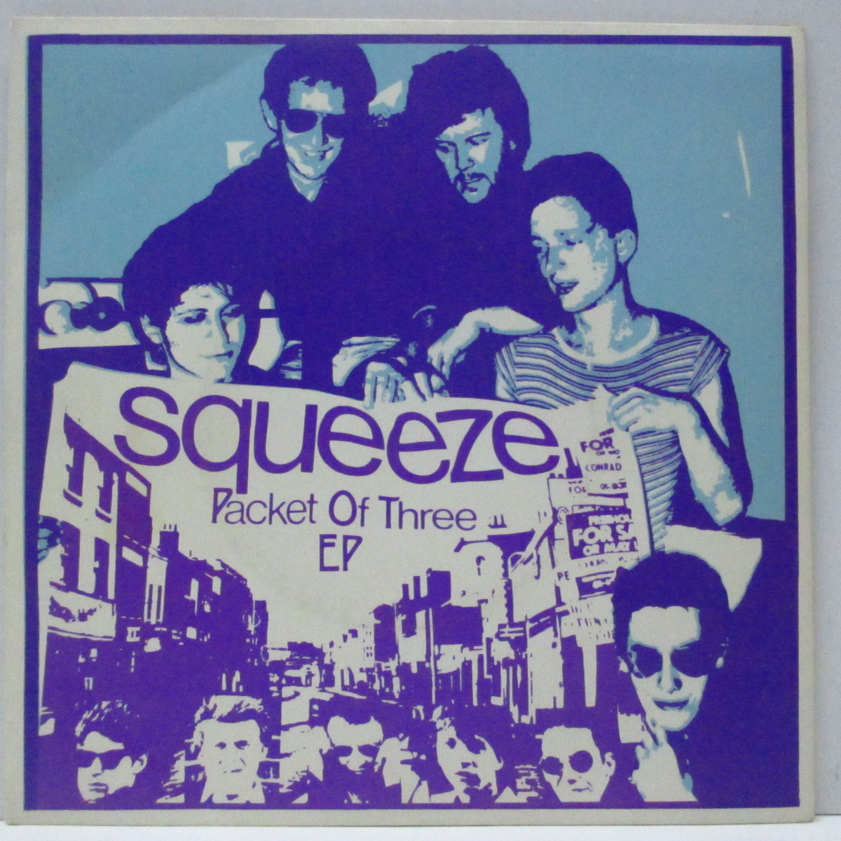 SQUEEZE (スクイーズ)  - Packet Of Three EP (UK '79 再発 7"/「青/紫」光沢固紙ジャケ) オリジナル盤とはジャケ違い！