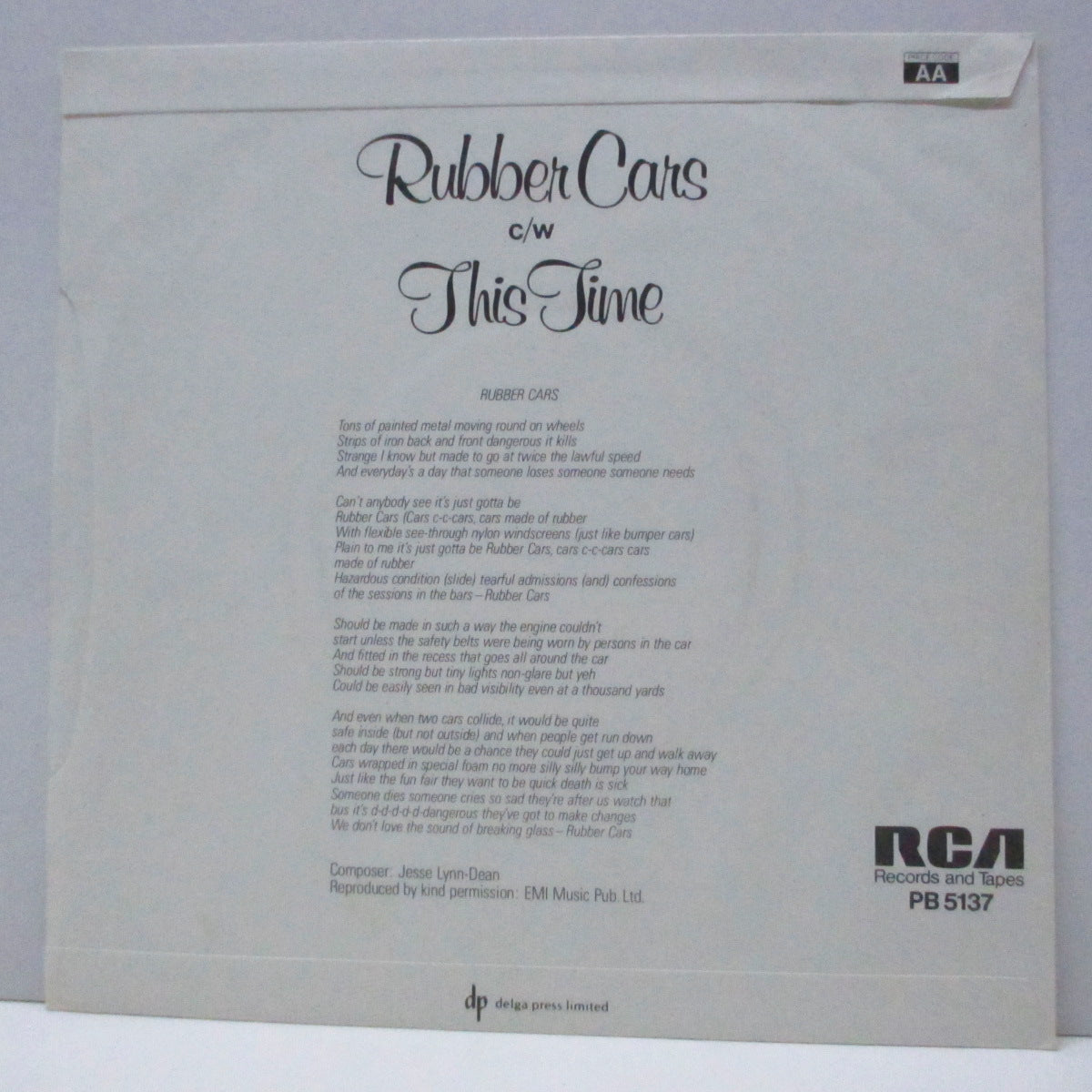 WASPS, THE (ザ・ワスプス)  - Rubber Cars (UK オリジナル 7"/マットソフト紙折り返しジャケ) 入手困難ラストシングル !