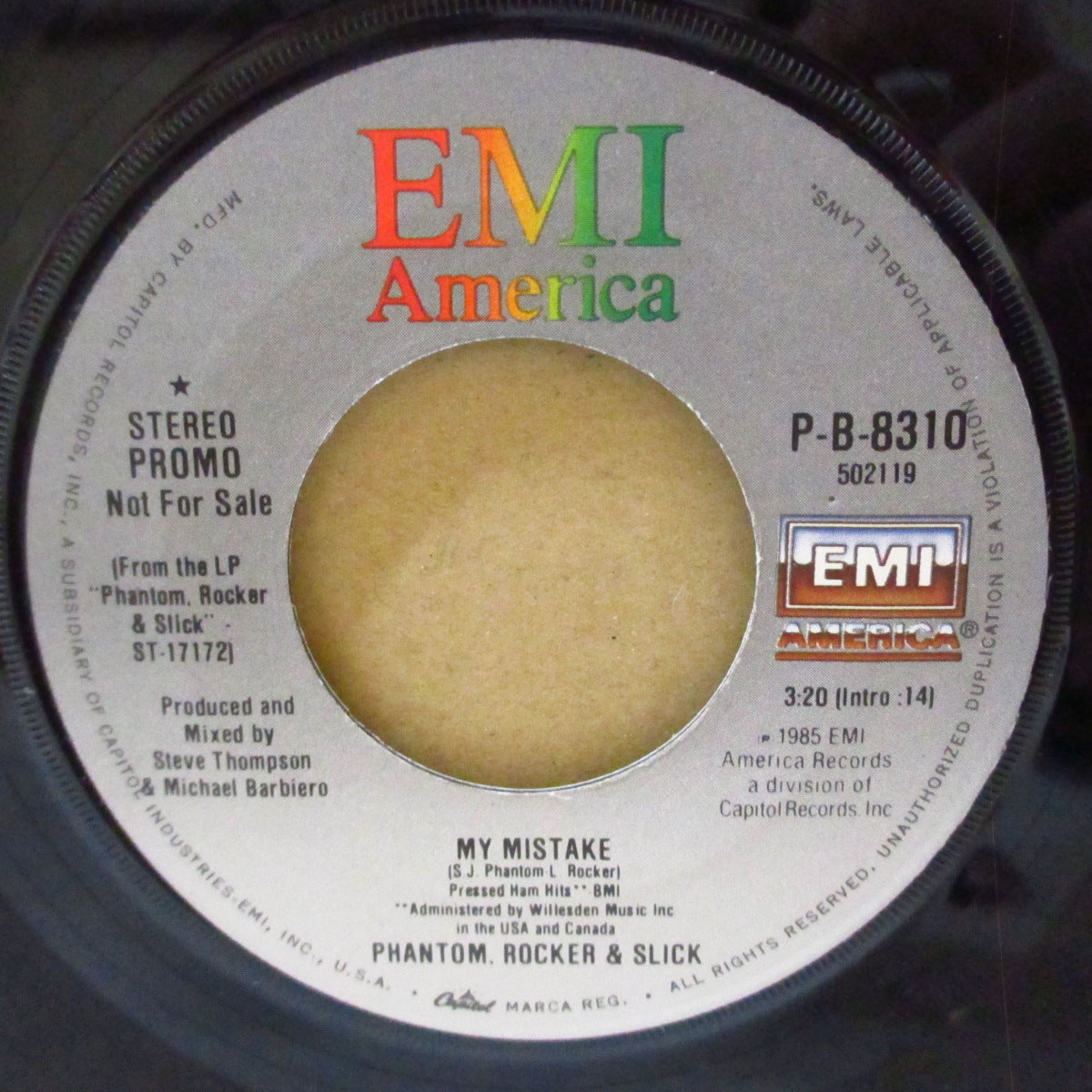 PHANTOM, ROCKER & SLICK (ファントム・ロッカー＆スリック)  - My Mistake (US '85 プロモ 7インチ+光沢ソフト紙ジャケ)