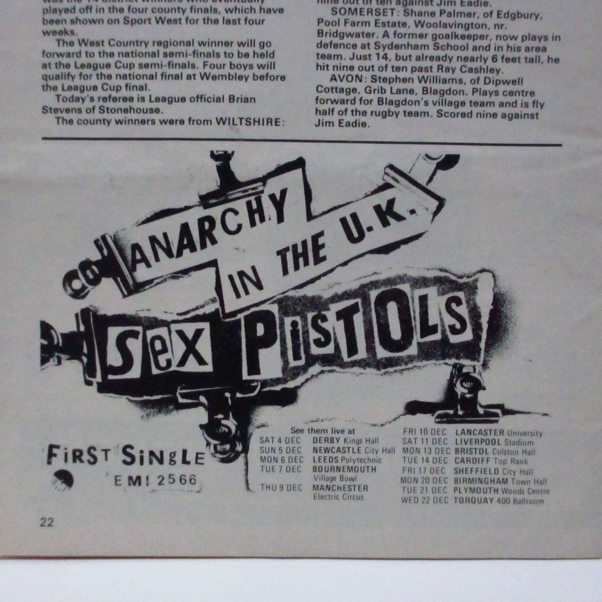 SEX PISTOLS (セックス・ピストルズ)  - Bristol City Football Programme (UK Orig.Football Programme)「セックス・ピストルズ」の広告が掲載されてる'76年のサッカープログラム !