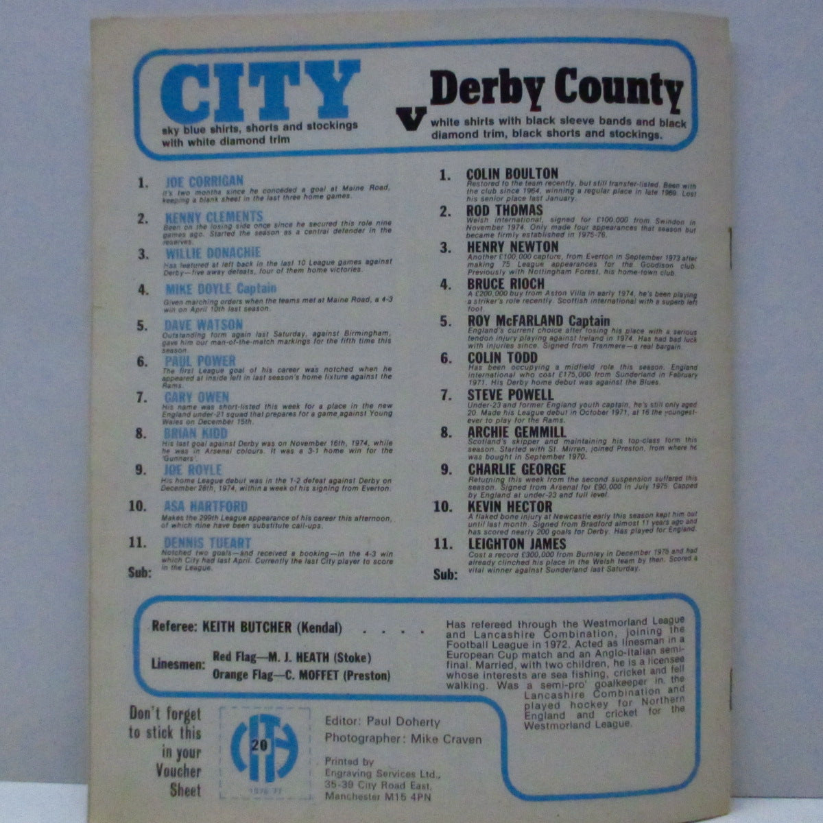 SEX PISTOLS (セックス・ピストルズ)  - Manchester City F.C. Football Programme (UK Orig.Football Programme)「セックス・ピストルズ」の広告が掲載されてる'76年のサッカープログラム !