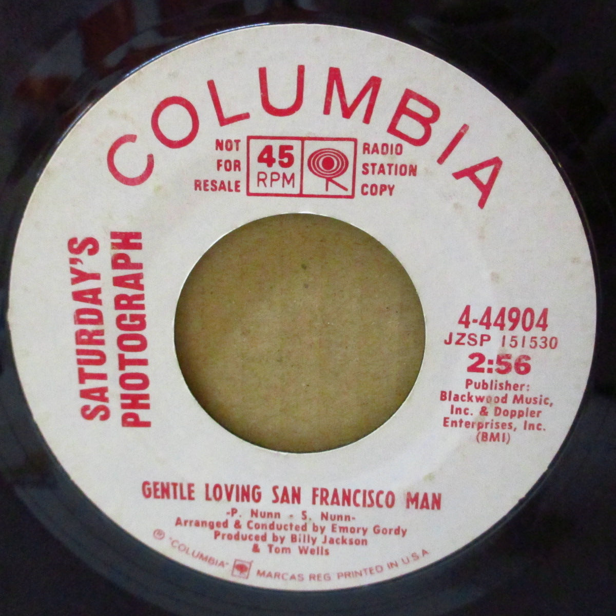 SATURDAY'S PHOTOGRAPH (サタデイズ・フォトグラフ)  - Gentle Loving San Francisco Man (US '69 プロモ・両面同曲7インチ)姉妹デュオ、ドリーミー・ソフトロック！
