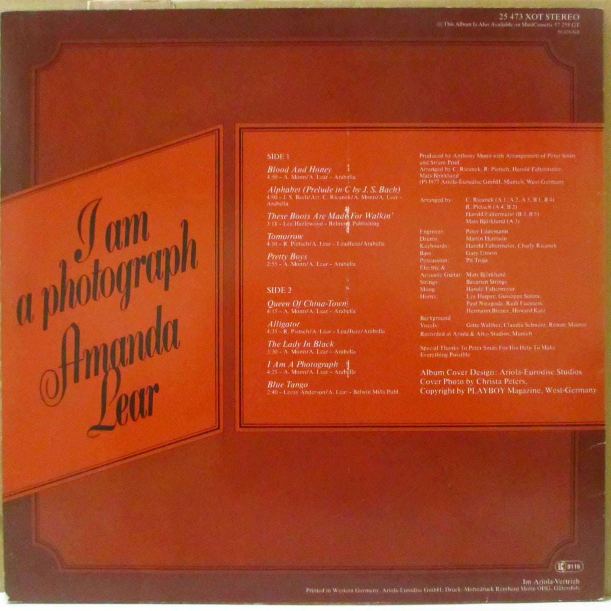 AMANDA LEAR (アマンダ・リア)  - I Am A Photograph (ドイツ '77 再発品番「25473 XO」ステレオ LP+インナー、ヌードポスター) デビューアルバム！