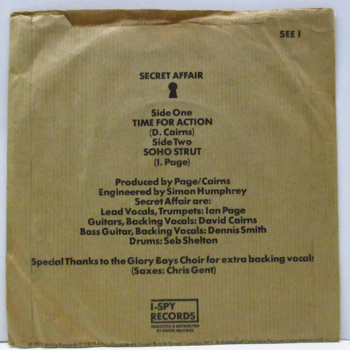 SECRET AFFAIR (シークレット・アフェア)  - Time For Action (UK オリジナル「紙ラベ」7"/初回「茶色の紙袋」ジャケ) '79年ファースト！