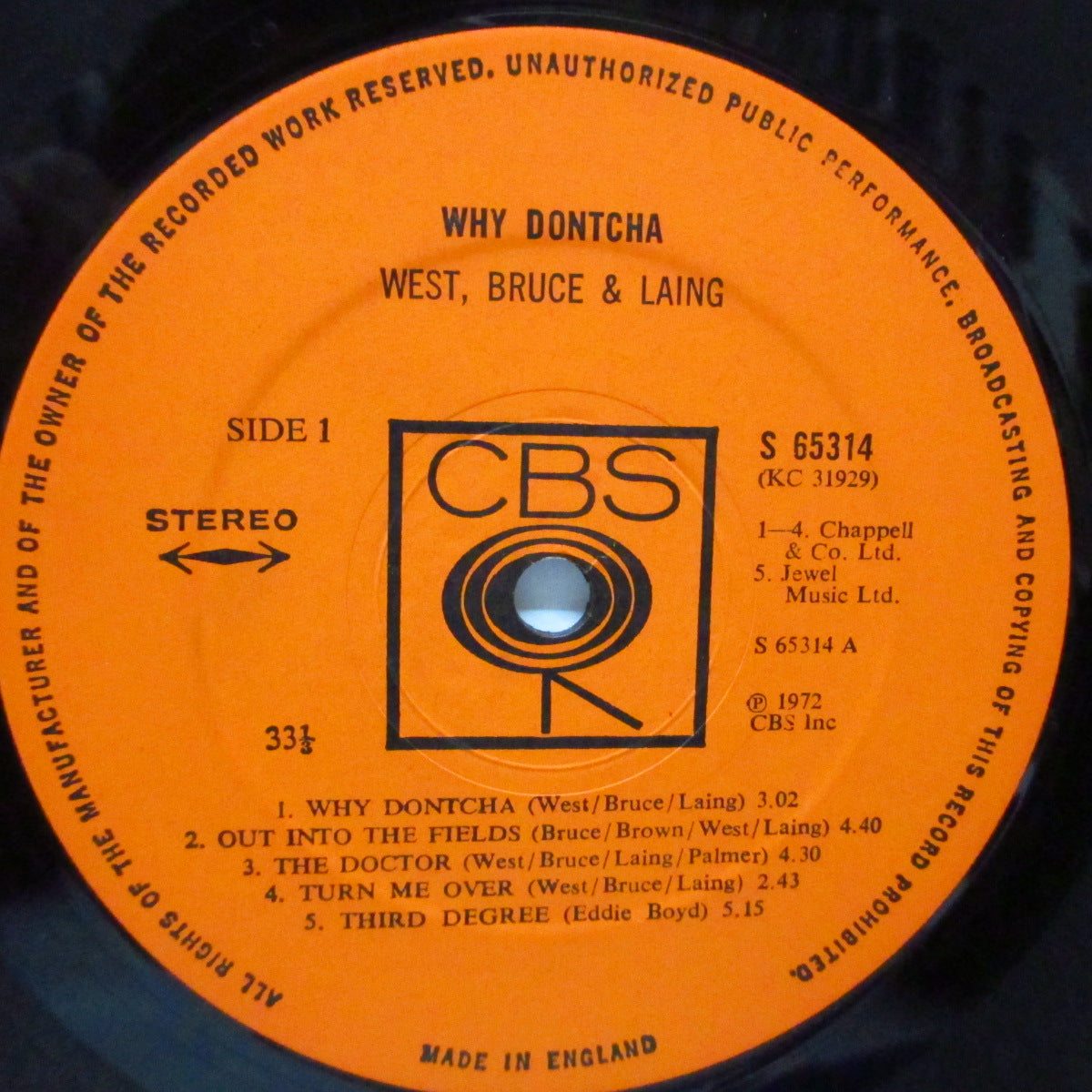 WEST,BRUCE & LAING (ウェスト、ブルース&レイング)  - Why Doncha [1st] (UK オリジナル「濃オレンジ」ラベ ・ステレオLP)デビュー・アルバム！