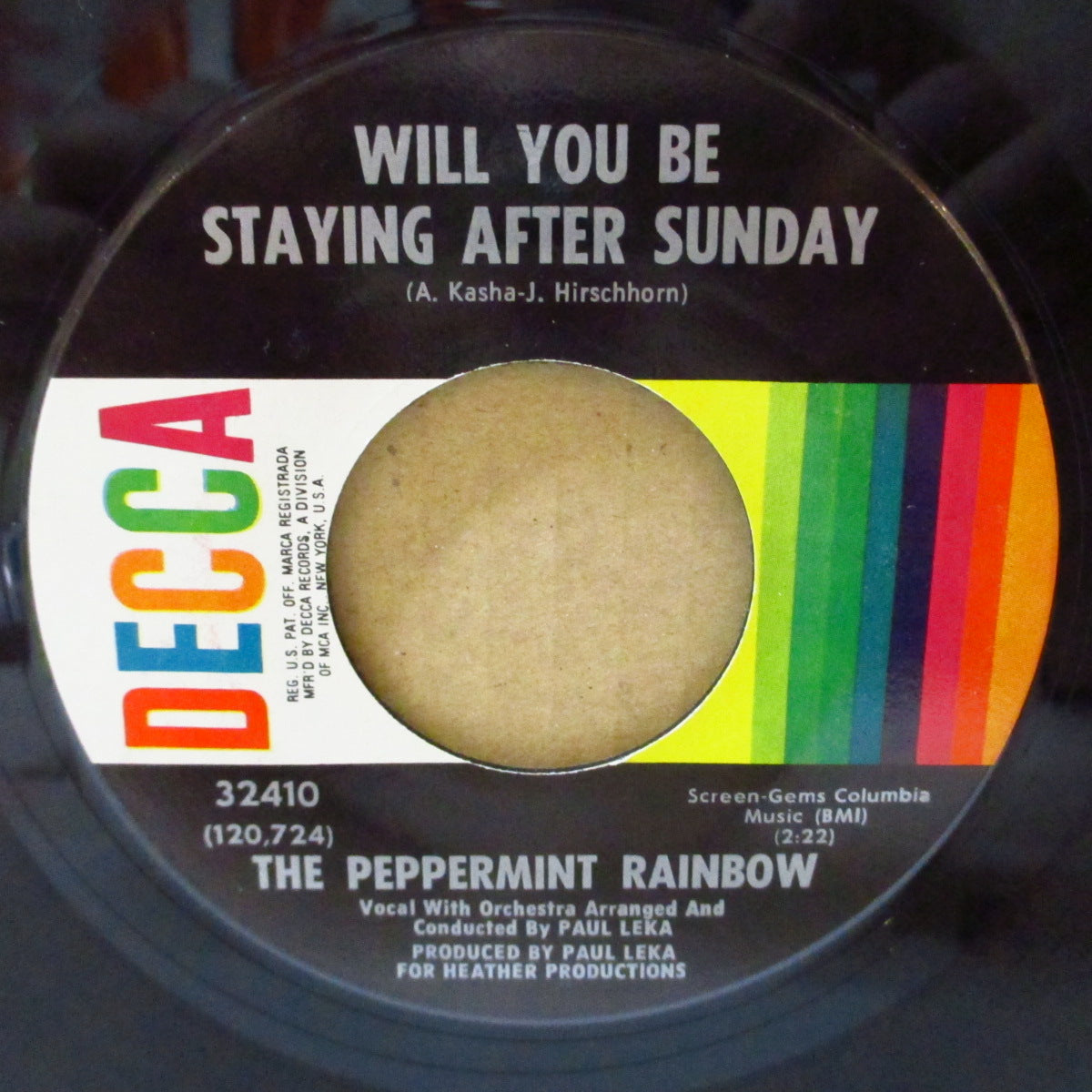 PEPPERMINT RAINBOW, THE (ザ・ペパーミント・レインボウ)  - Will You Be Staying After Sunday (US '68 オリジナル7インチ)サンシャイン・ポップ名曲！