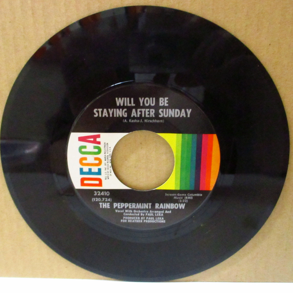 PEPPERMINT RAINBOW, THE (ザ・ペパーミント・レインボウ)  - Will You Be Staying After Sunday (US '68 オリジナル7インチ)サンシャイン・ポップ名曲！