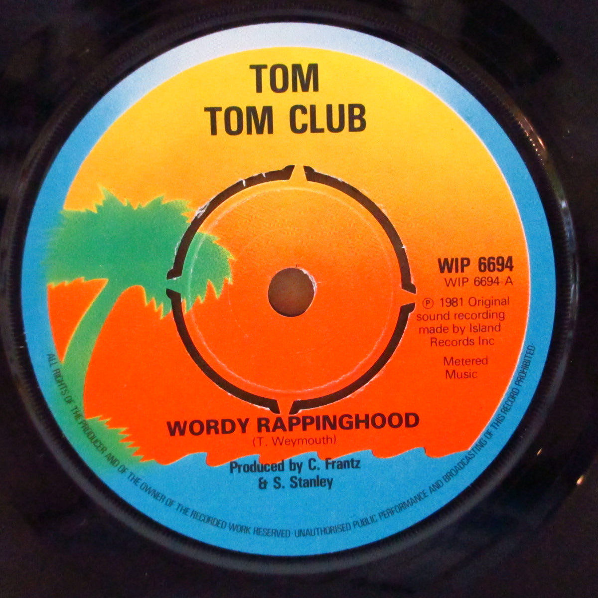 TOM TOM CLUB (トム・トム・クラブ)  - Wordy Rappinghood (UK オリジナル・ラウンドセンター "両面ラベMetered Music表記" 7インチ+カンパニースリーブ)