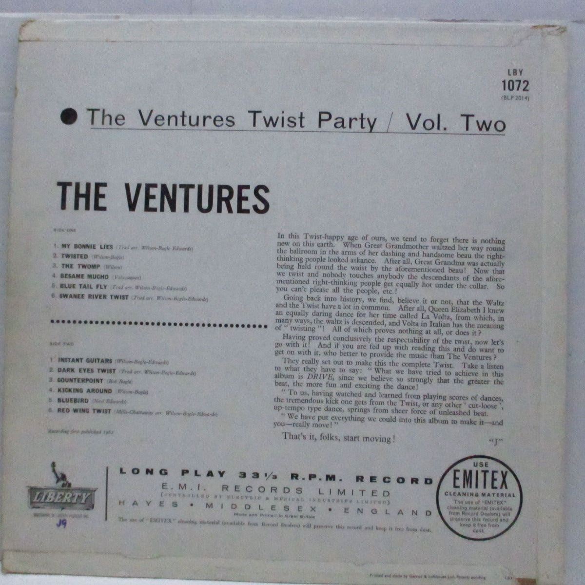 VENTURES (ベンチャーズ)  - Twist Party Vol.2 (UKオリジナル「モノラル」LP/表面コーティング折り返ジャケ#2)