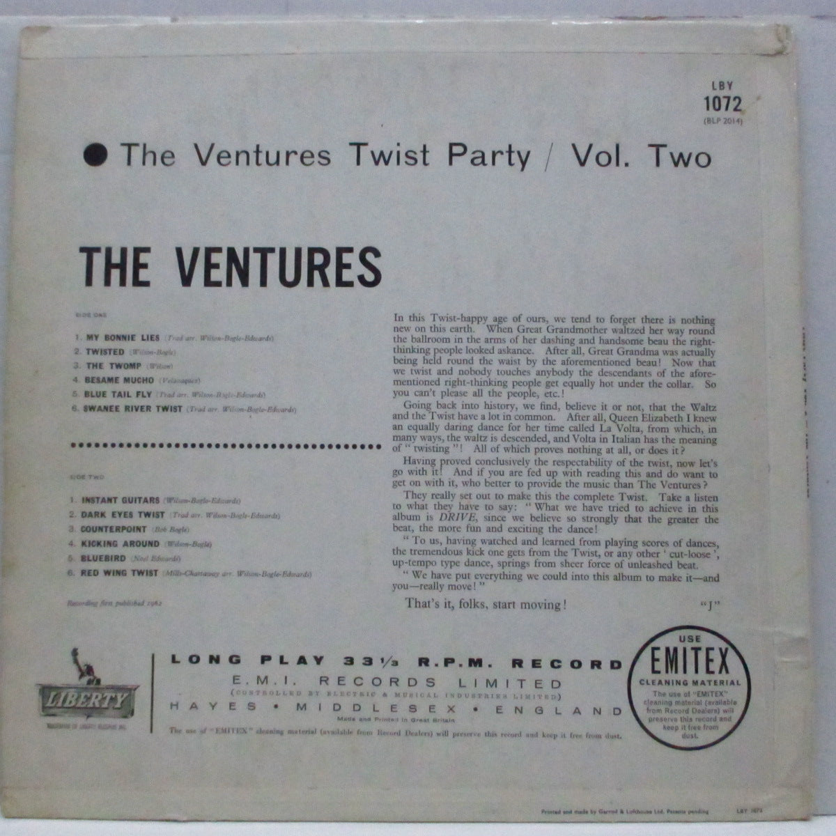 VENTURES (ベンチャーズ)  - Twist Party Vol.2 (UKオリジナル「モノラル」LP/表面コーティング折り返ジャケ#1)