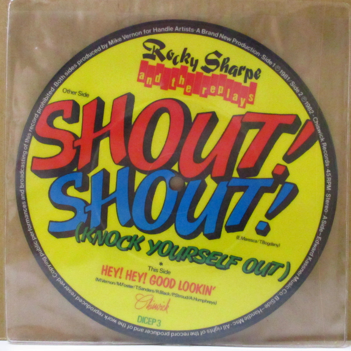 ROCKY SHARPE & THE REPLAYS (ロッキー・シャープ&ザ・リプレイズ)  - Shout! Shout! (UK 限定ピクチャー 7インチ+PVC)