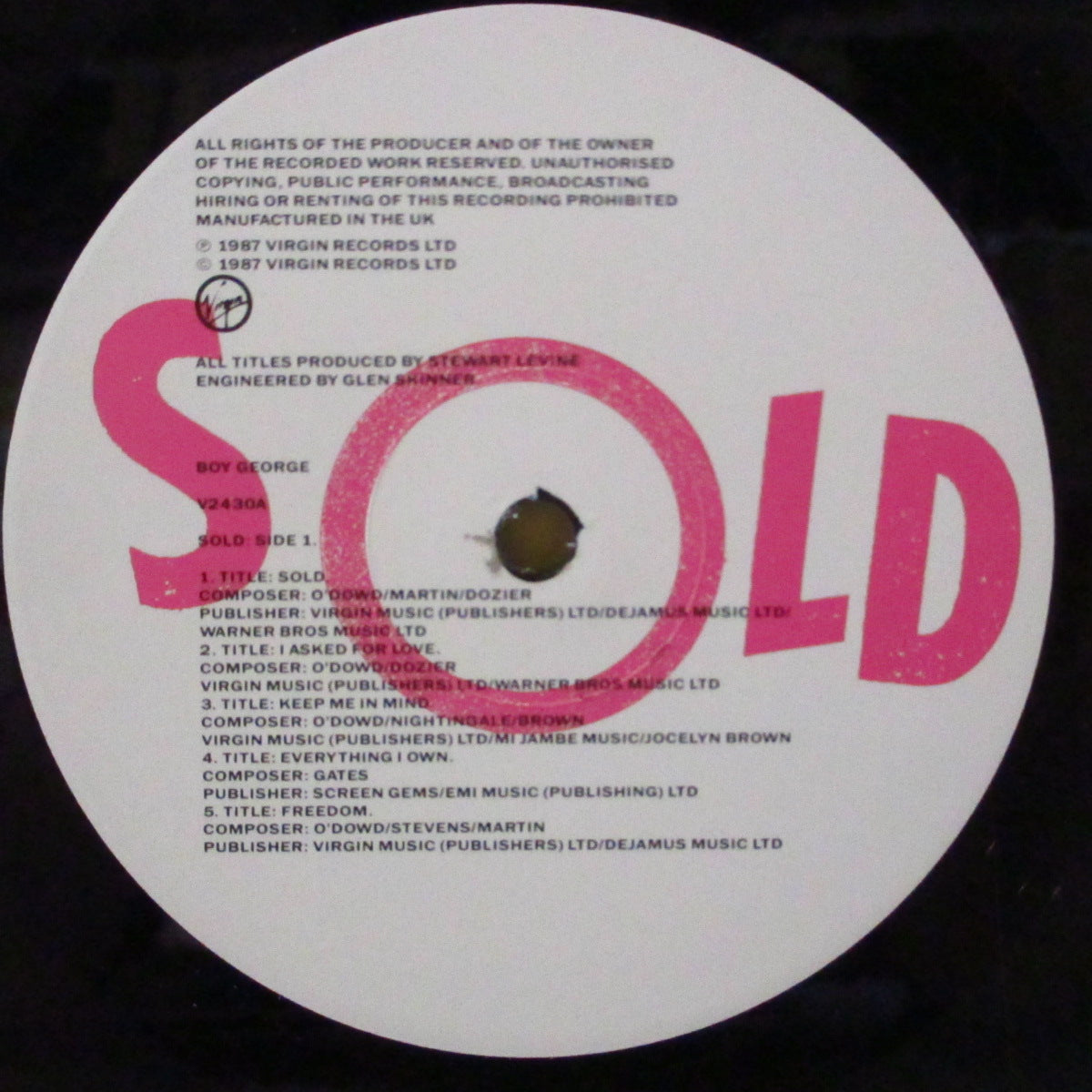 BOY GEORGE (ボーイ・ジョージ) - Sold (UK オリジナル LP+光沢固紙