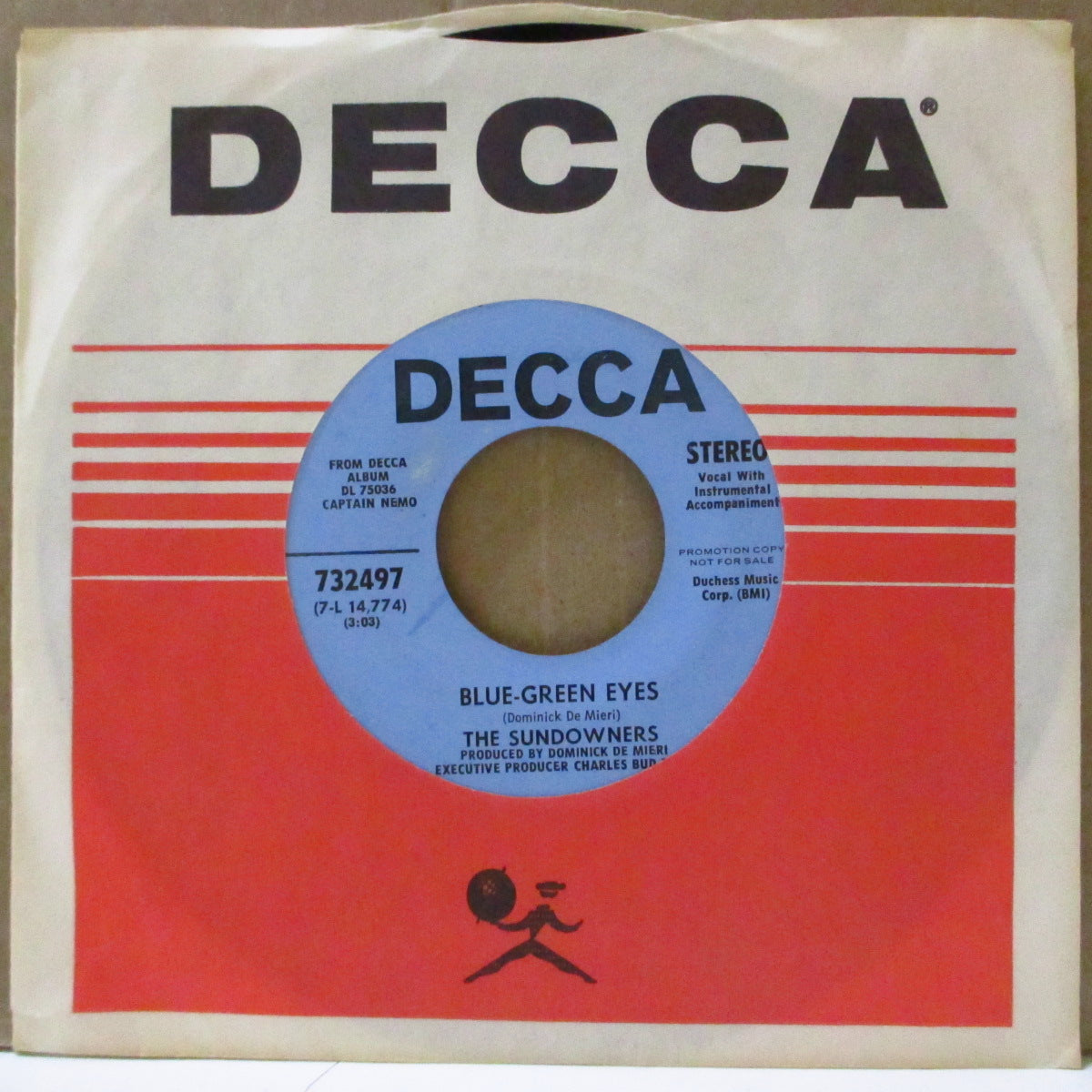 SUNDOWNERS, THE (ザ・サンダウナーズ)  - Blue - Green Eyes (US '69 プロモ青ラベ・ステレオ 7インチ)The WHO 直系MODガレージ・ビート！
