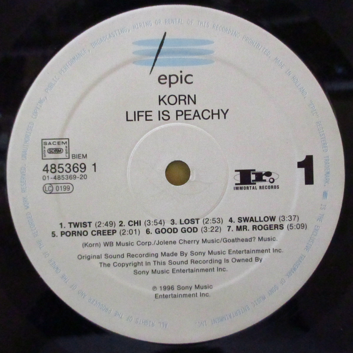 KORN (コーン)  - Life Is Peachy (EU オリジナル LP/インナー欠) '96年2ndアルバム