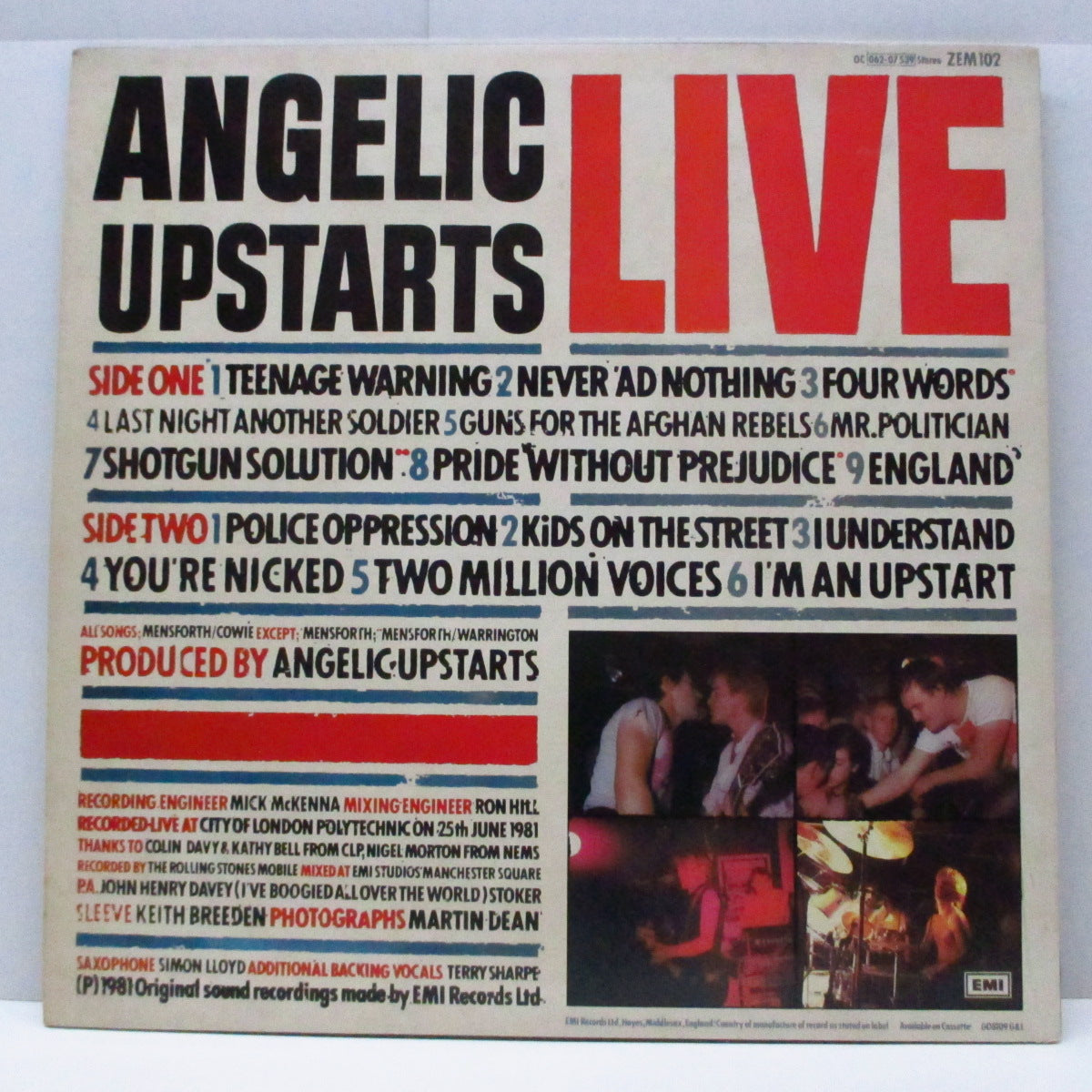 ANGELIC UPSTARTS (エンジェリック・アップスターツ)  - Live (UK オリジナル LP+初回限定フリーFLEXI) '81年6月ロンドン・ポリテクニックでのライブ盤 !
