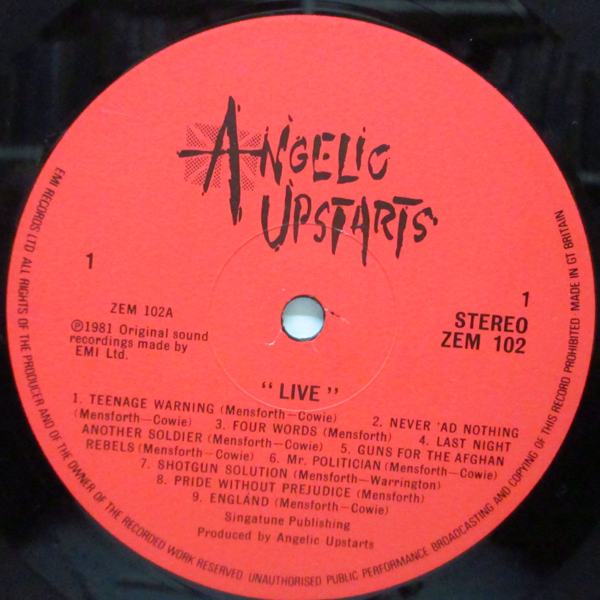 ANGELIC UPSTARTS (エンジェリック・アップスターツ)  - Live (UK オリジナル LP+初回限定フリーFLEXI) '81年6月ロンドン・ポリテクニックでのライブ盤 !