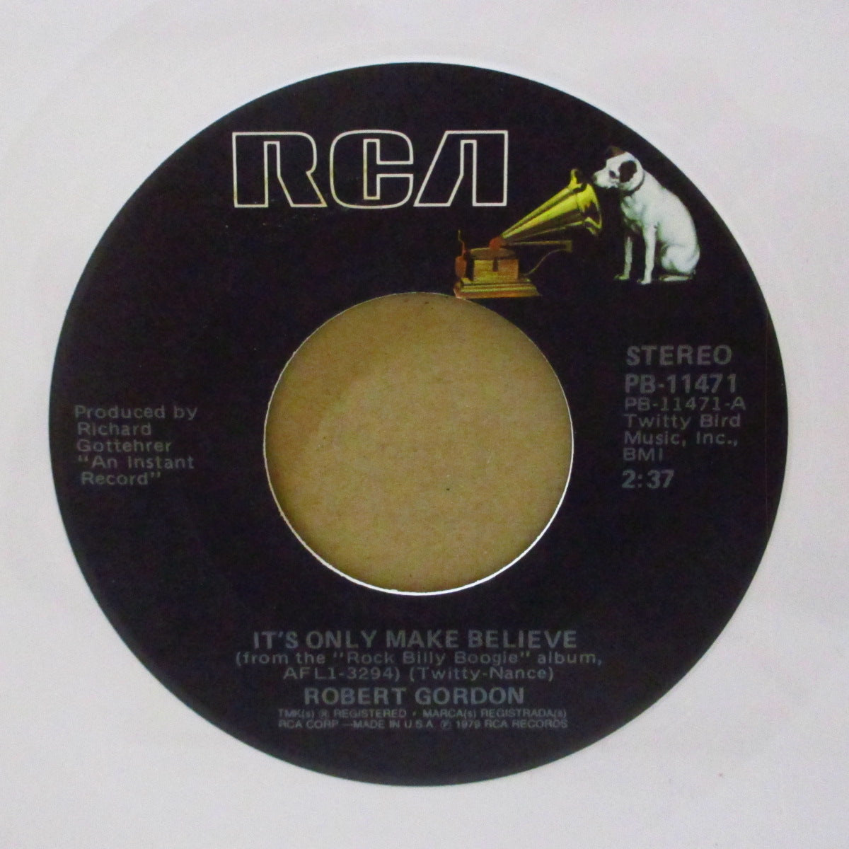 ROBERT GORDON (ロバート・ゴードン)  - It's Only Make Believe / Rock Billy Boogie (US '79 限定「白盤」 7インチ/光沢ソフト紙ジャケ)