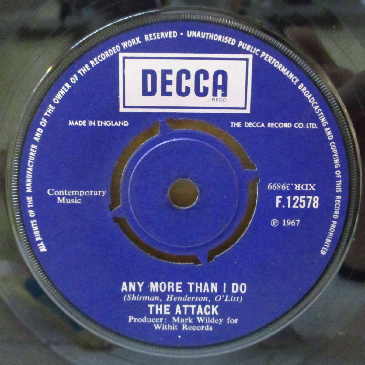 ATTACK, THE (ジ・アタック)  - Any More Than I Do (UK '67 オリジナル7インチ+カンパニースリーブ)英国アップテンポMODフリークビート大名曲！