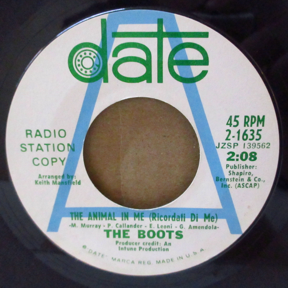 BOOTS, THE (ザ・ブーツ)  - The Animal In Me (US '68 プロモ・ラベ 7インチ)美メロ・MODノーザン・ビート！