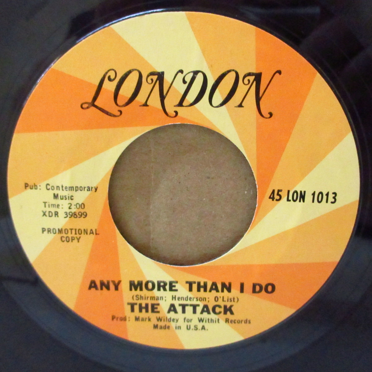 ATTACK, THE (ジ・アタック)  - Any More Than I Do (US '67 プロモ・ラベ7インチ +カンパニー・スリーブ)英国アップテンポMODフリークビート大名曲！
