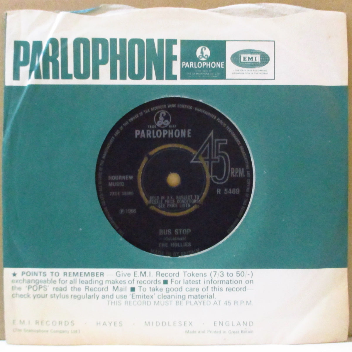 HOLLIES (ホリーズ)  - Bus Stop (UK '66 オリジナル 7インチ+カンパニースリーブ)