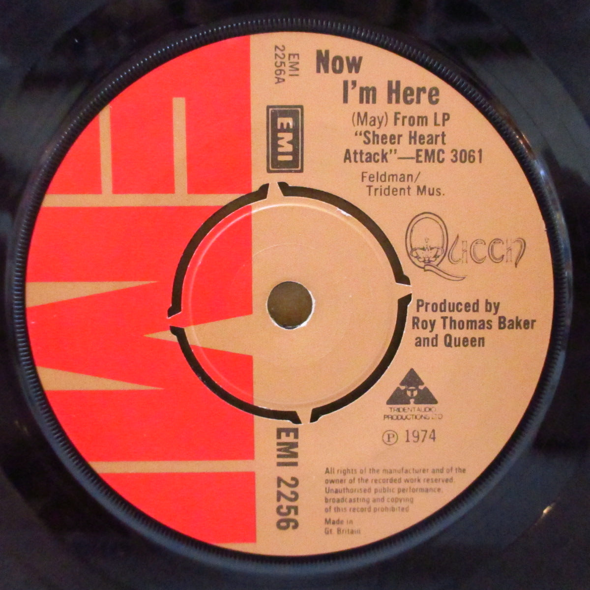 QUEEN (クイーン)  - Now I'm Here (UK '75 オリジナル「ラウンドセンター」 7インチ+EMI社カンパニースリーブ)