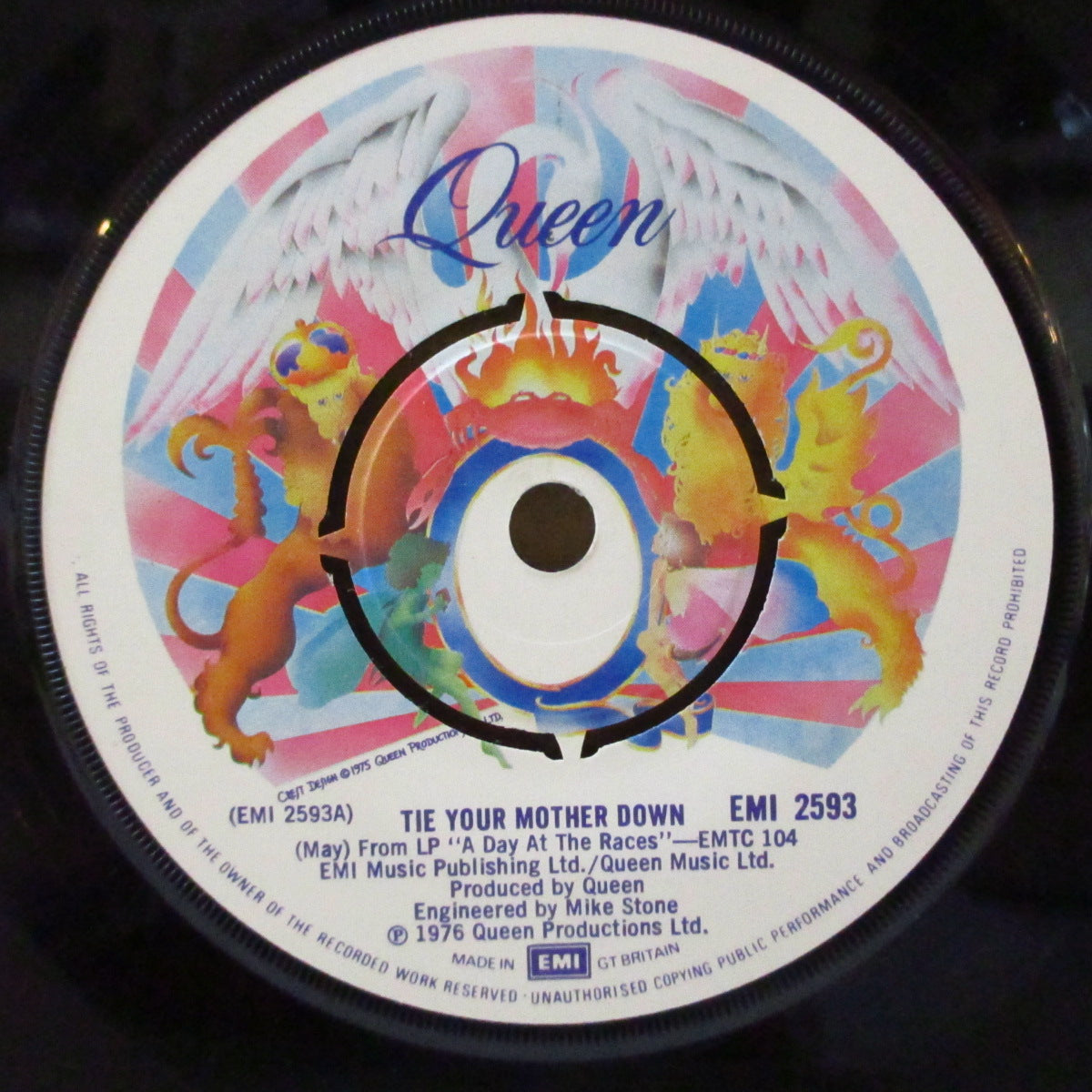 QUEEN (クイーン)  - Tie Your Mother Down (UK '77 オリジナル「カラー紙ラベ・ラウンドセンター」 7インチ+EMI社製カンパニースリーブ)