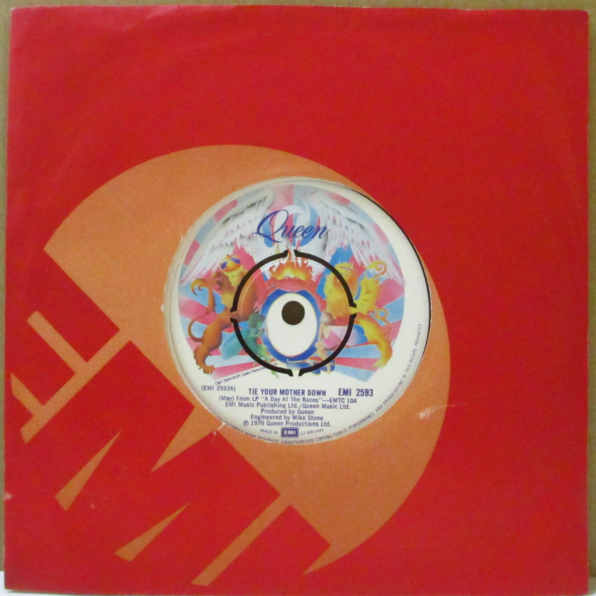 QUEEN (クイーン)  - Tie Your Mother Down (UK '77 オリジナル「カラー紙ラベ・ラウンドセンター」 7インチ+EMI社製カンパニースリーブ)