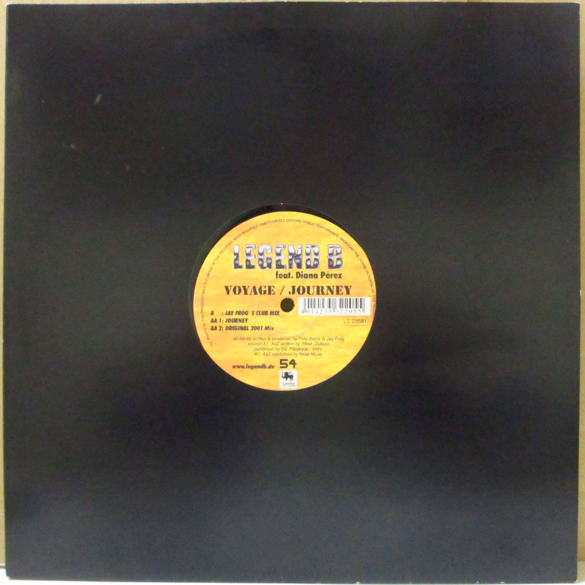 LEGEND B Feat. DIANA PEREZ (レジェンドB・フィーチャリング・ダイアナ・ペレス)  - Voyage +2 (German '01 オリジナル3曲入りB面のみ33回転 12インチ/レアステッカー付きダイカットスリーブ)