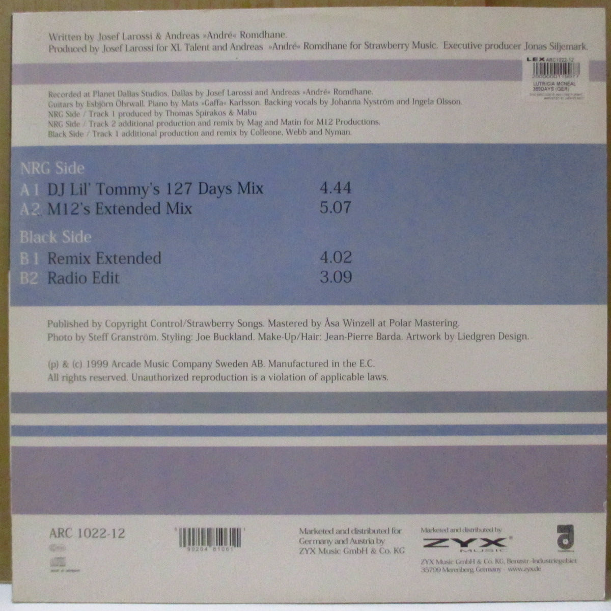 LUTRICIA MCNEAL (ルトリシア・マクニール)  - 365 Days Remixes (German '99 オリジナル4バージョン収録33回転 12インチ)