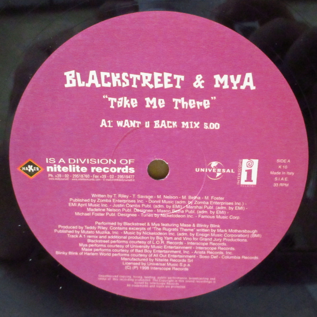 BLACK STREET & MYA (ブラック・ストリート & マイア)  - Take Me There (Italy '98 オリジナル3バージョン収録33回転 12インチ)