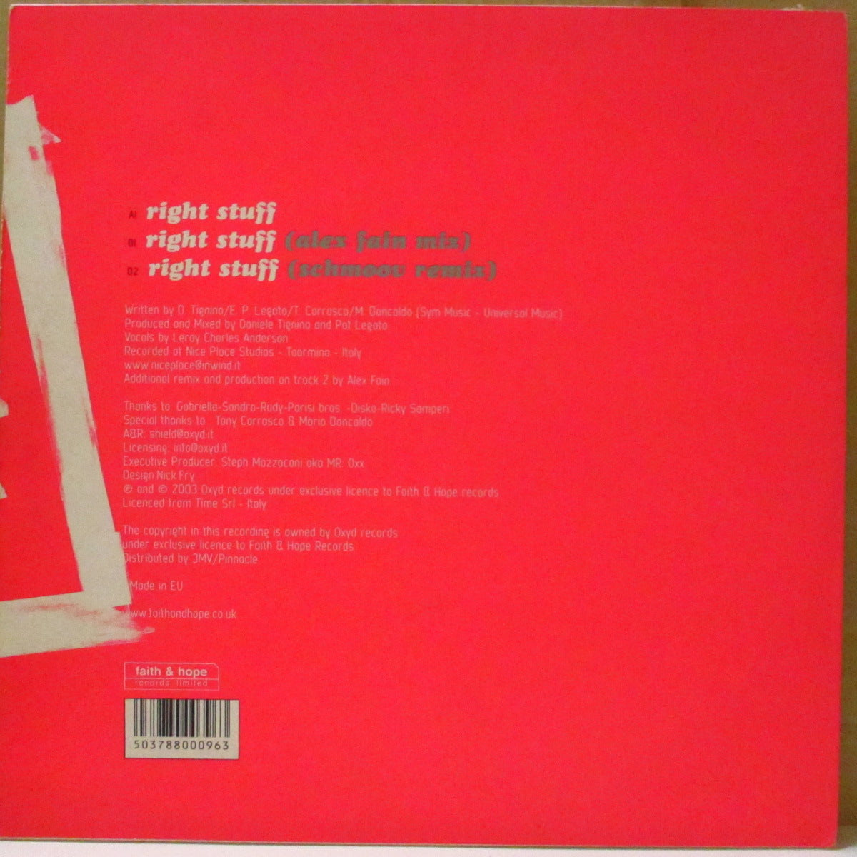 LC ANDERSON VS PSYCHO RADIO (LC・アンダーソン VS サイコ・レディオ)  - Right Stuff (UK '03 オリジナル3バージョン収録B面のみ33回転 12インチ)