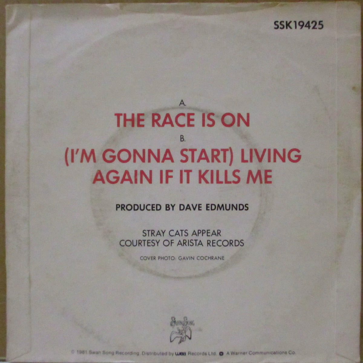 DAVE EDMUNDS with STRAY CATS (デイヴ・エドモンズ・ウィズ・ストレイ・キャッツ)  - The Race Is On (UK '81 オリジナル「フラットセンター」 7インチ/光沢ソフト紙折り返しジャケ)