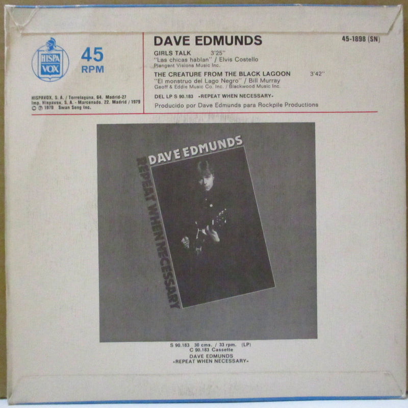 DAVE EDMUNDS (デイヴ・エドモンズ)  - Girls Talk (Spain オリジナル 7インチ+マットザラ固紙ジャケ)