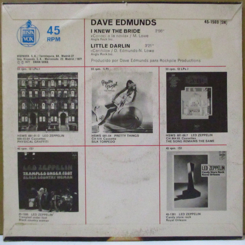 DAVE EDMUNDS (デイヴ・エドモンズ)  - I Knew The Bride (Spain オリジナル 7インチ+光沢ソフト紙ジャケ)