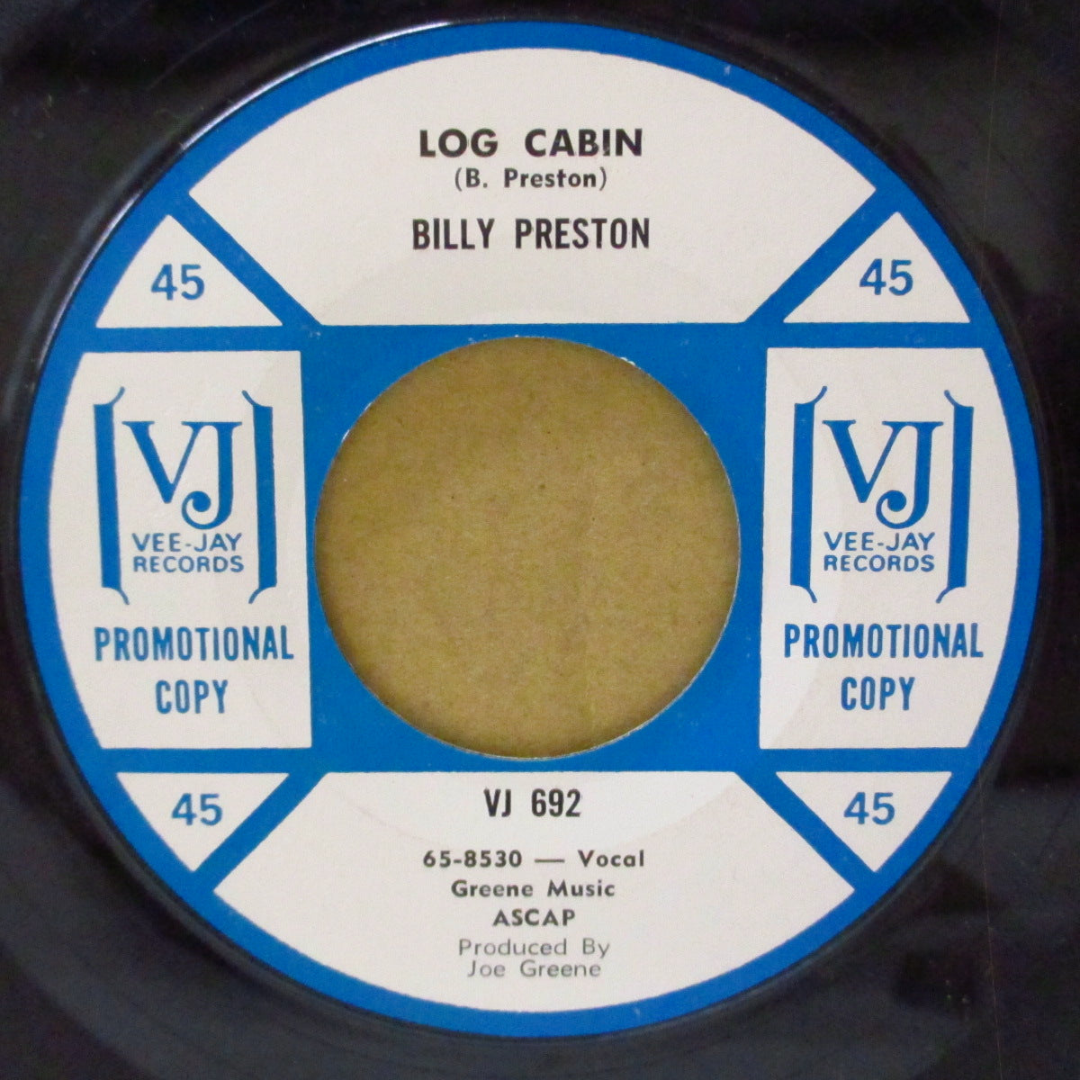 BILLY PRESTON (ビリー・プレストン)  - Log Cabin (US '65 プロモ「青・白ラベ」7インチ) 「レイ・チャールズ/ハレルヤ・アイ・ラブ・ハー・ソー」の改作的アーリーSOUL！