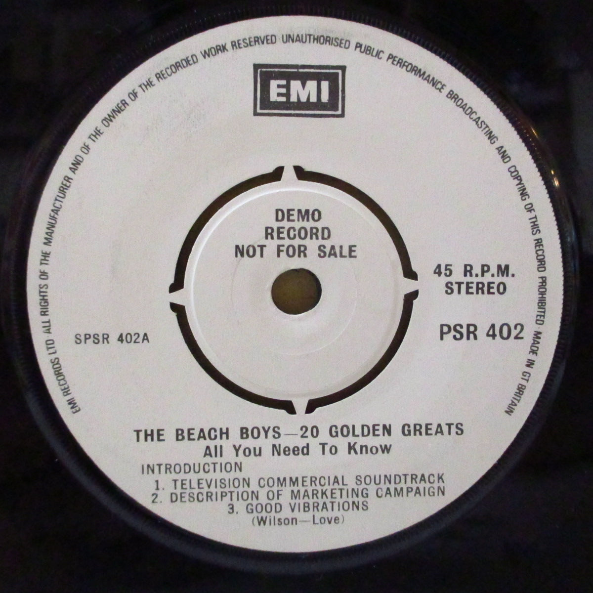 BEACH BOYS (ビーチ・ボーイズ)  - 20 Golden Greats. All You Need To Know (UK '76 プロモ4曲入り「ラウンドセンター」 7インチ)