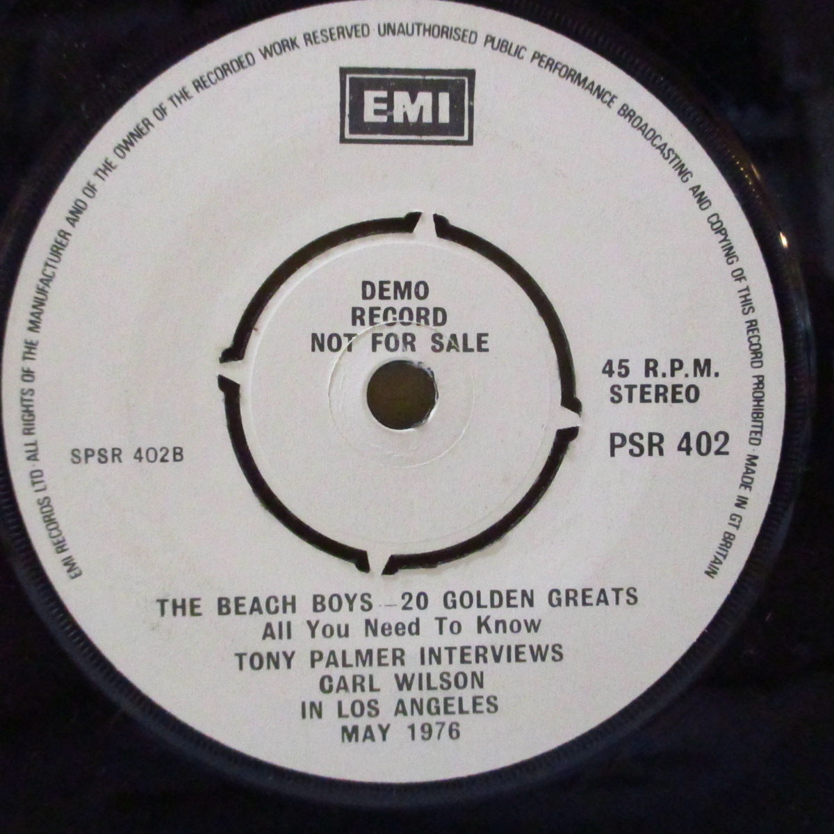 BEACH BOYS (ビーチ・ボーイズ)  - 20 Golden Greats. All You Need To Know (UK '76 プロモ4曲入り「ラウンドセンター」 7インチ)