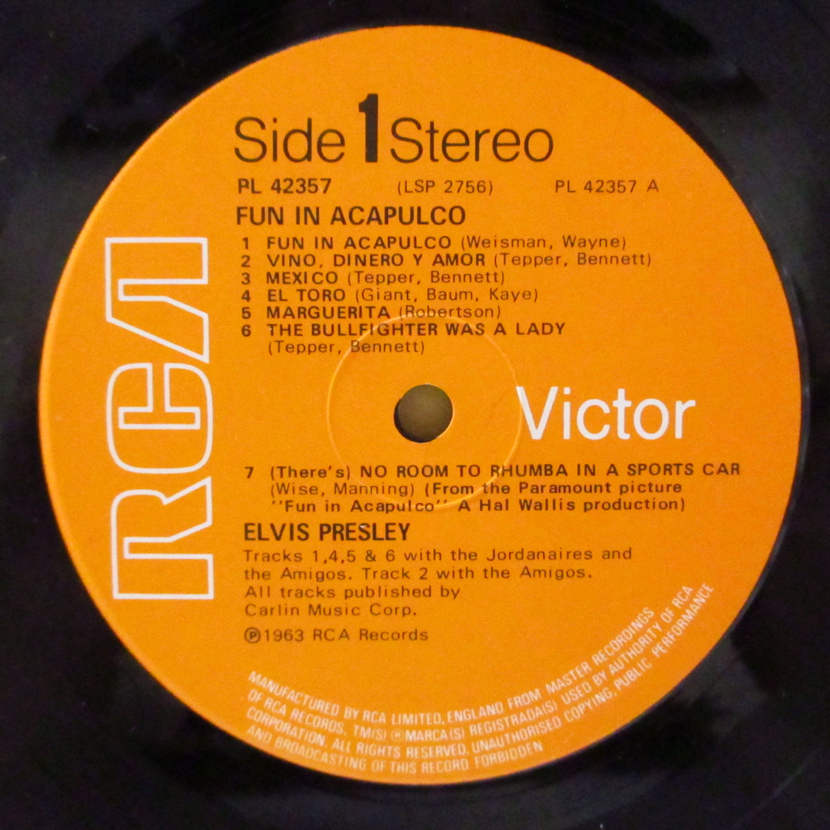ELVIS PRESLEY (エルヴィス・プレスリー)  - Fun In Acapulco (UK '77 再発「オレンジ・ラベ」ステレオ LP)'63年主演映画（邦題:アカプルコの海）サントラ。