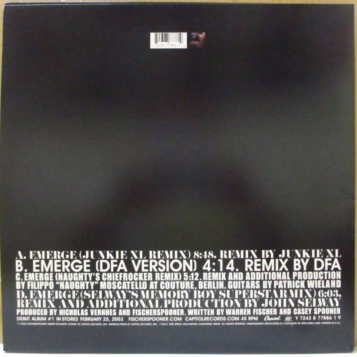 FISCHERSPOONER (フィッシャースプーナー)  - Emerge (US '02 オリジナル 2x12インチ/エンボス光沢ジャケ)