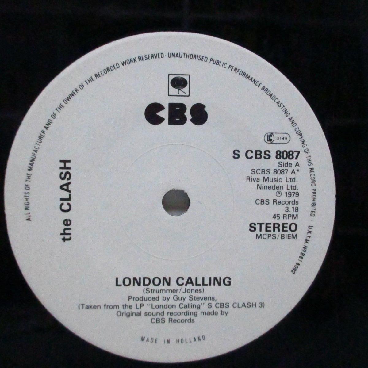 CLASH, THE (ザ・クラッシュ)  - London Calling (Dutch オリジナル「白ラベ」フラットセンター7"+ざら紙黄色ジャケ)