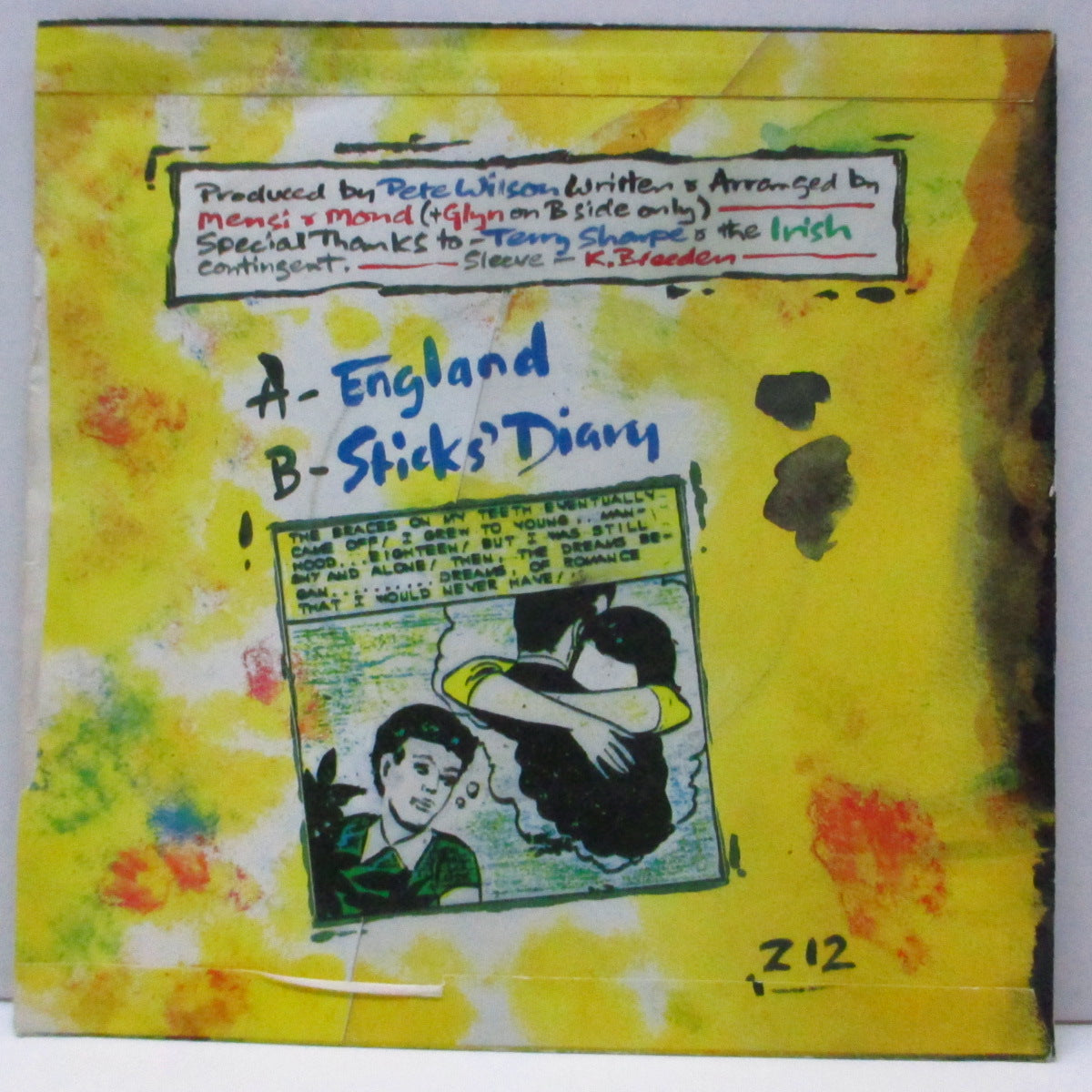 ANGELIC UPSTARTS (エンジェリック・アップスターツ)  - England / Stick's Diary (UK オリジナル 7"/光沢ソフト紙折り返ジャケ)
