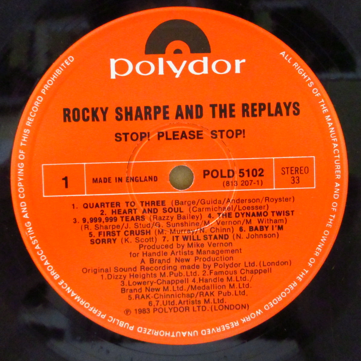 ROCKY SHARPE & THE REPLAYS (ロッキー・シャープ&ザ・リプレイズ)  - Stop! Please Stop! (UK オリジナル LP)