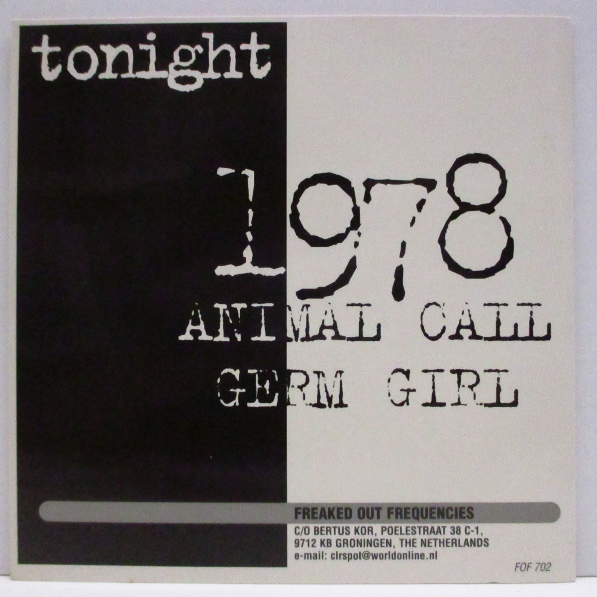 TONIGHT (トゥナイト)  - 1978 (Dutch '97 オリジナル3曲入り 7"/光沢固紙製ジャケ) セカンド！