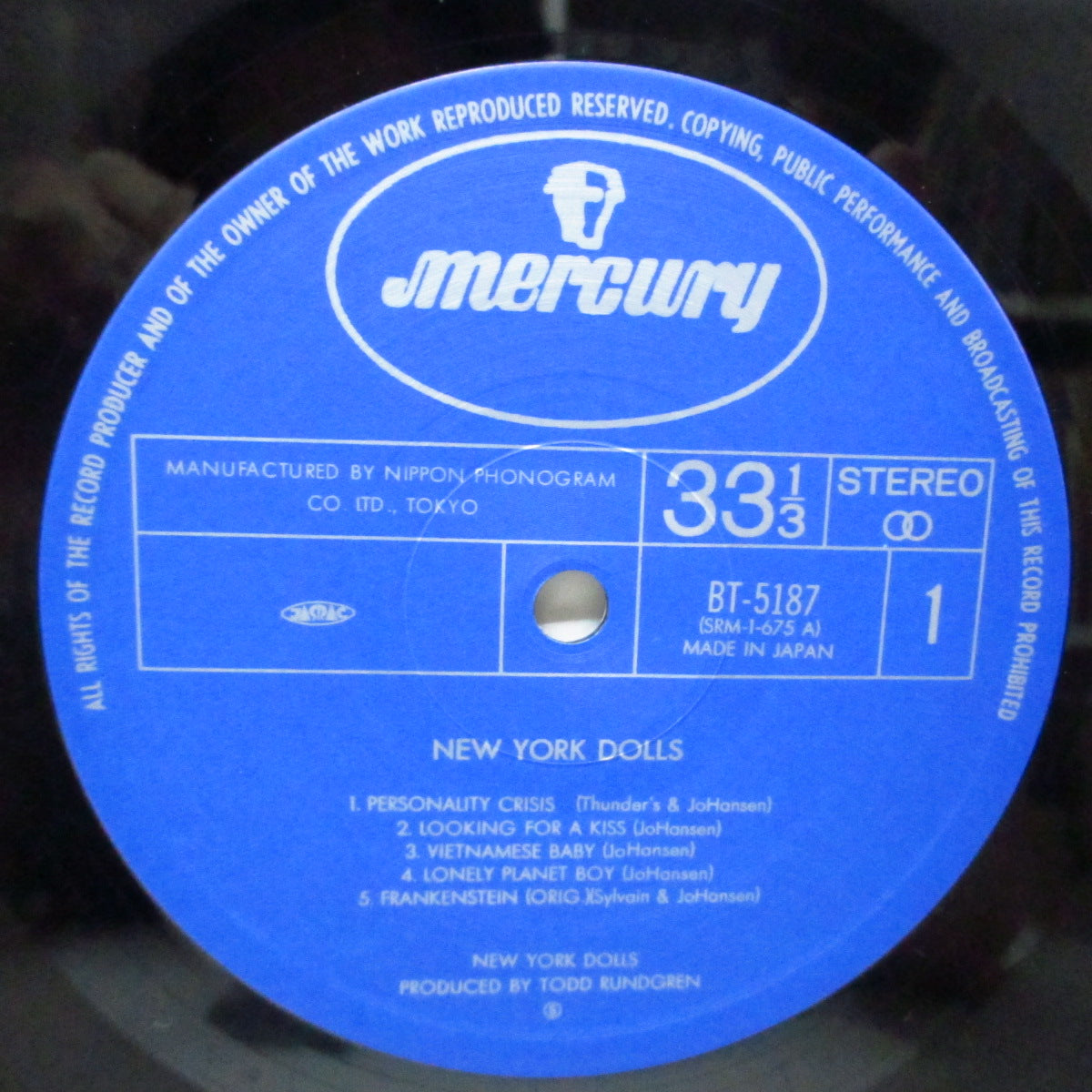 NEW YORK DOLLS (ニュー・ヨーク・ドールズ)  - S.T. [1st] (Japan '78 再発 LP/BT-5187) 帯欠 !