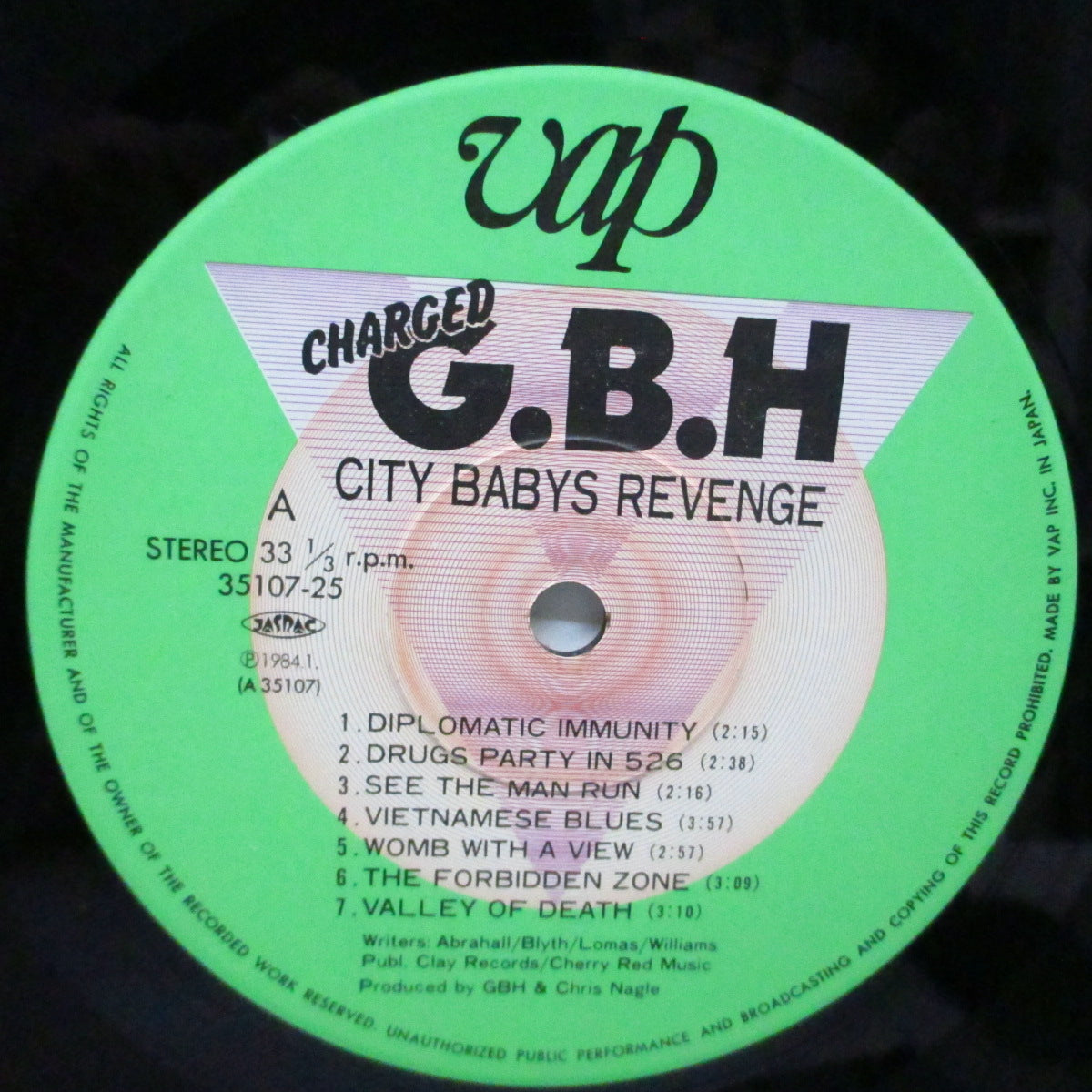 Charged G.B.H (チャージド G.B.H)  - シティ・ベイビーの復讐 -City Babys Revenge (Japan オリジナル LP+帯）セカンド！