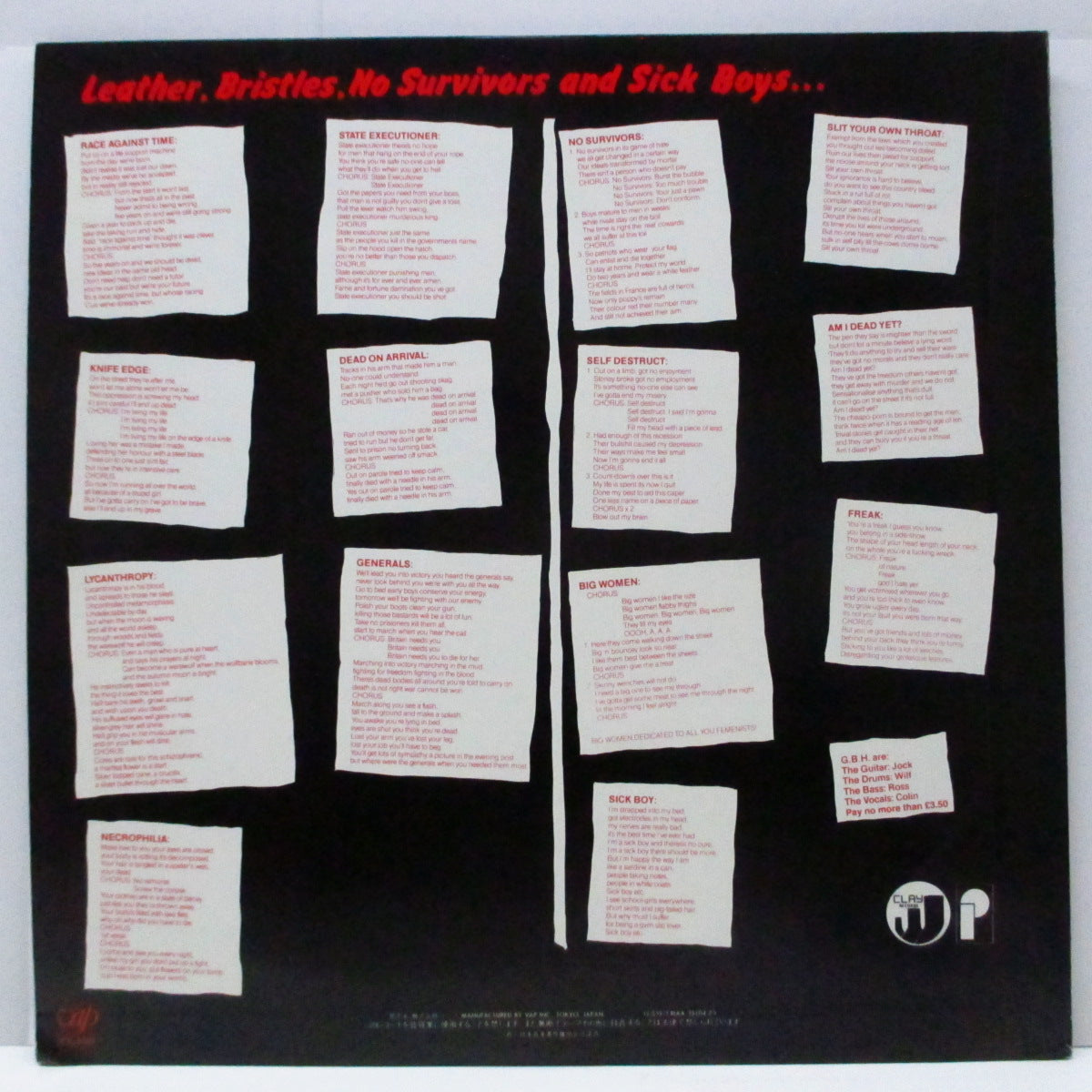 Charged G.B.H (チャージド G.B.H)  - 生存 - Leather, Bristles, No Survivors And Sick Boys (Japan オリジナル LP/帯欠) 初期コンピ！