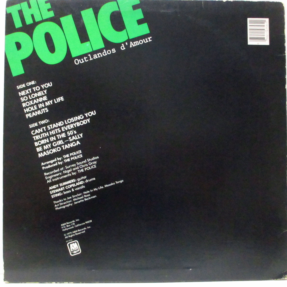 POLICE, THE (ザ ・ポリス)  - Outlandos D'amour (US オリジナル LP+インナー/「緑ロゴ」ジャケ）
