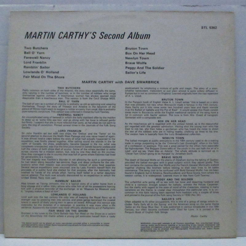 MARTIN CARTHY (マーティン・カーシー)  - Martin Carthy's Second Album (UK オリジナル「黒銀ラベ」ステレオLP/両面コーティングジャケ)