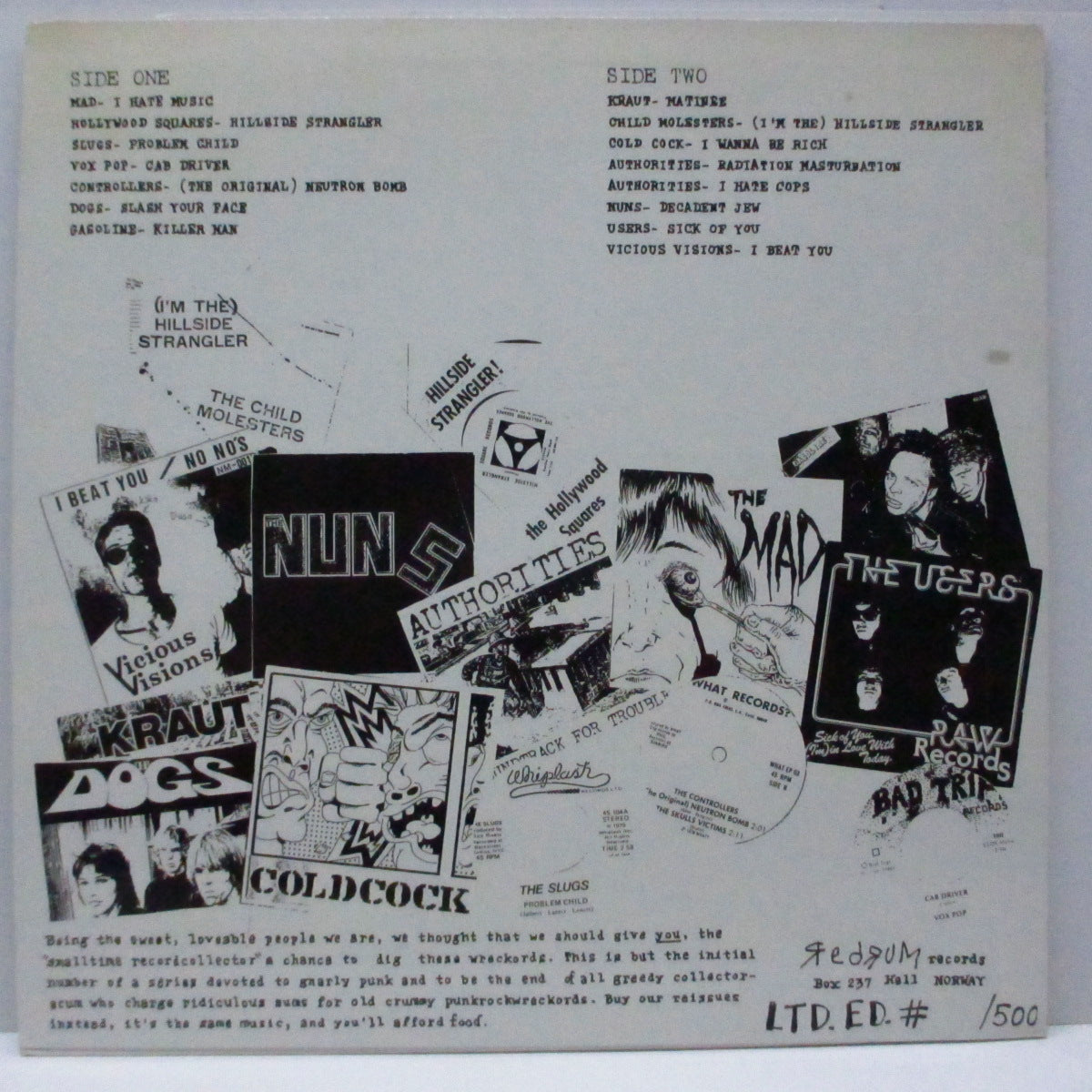 V.A. ('77-'82年各国レアパンク・コンピ)  - Killed By Death #1 (US 90's 再発「ホワイトヴァイナル」LP+「ネオンイエロー紙」インサート）